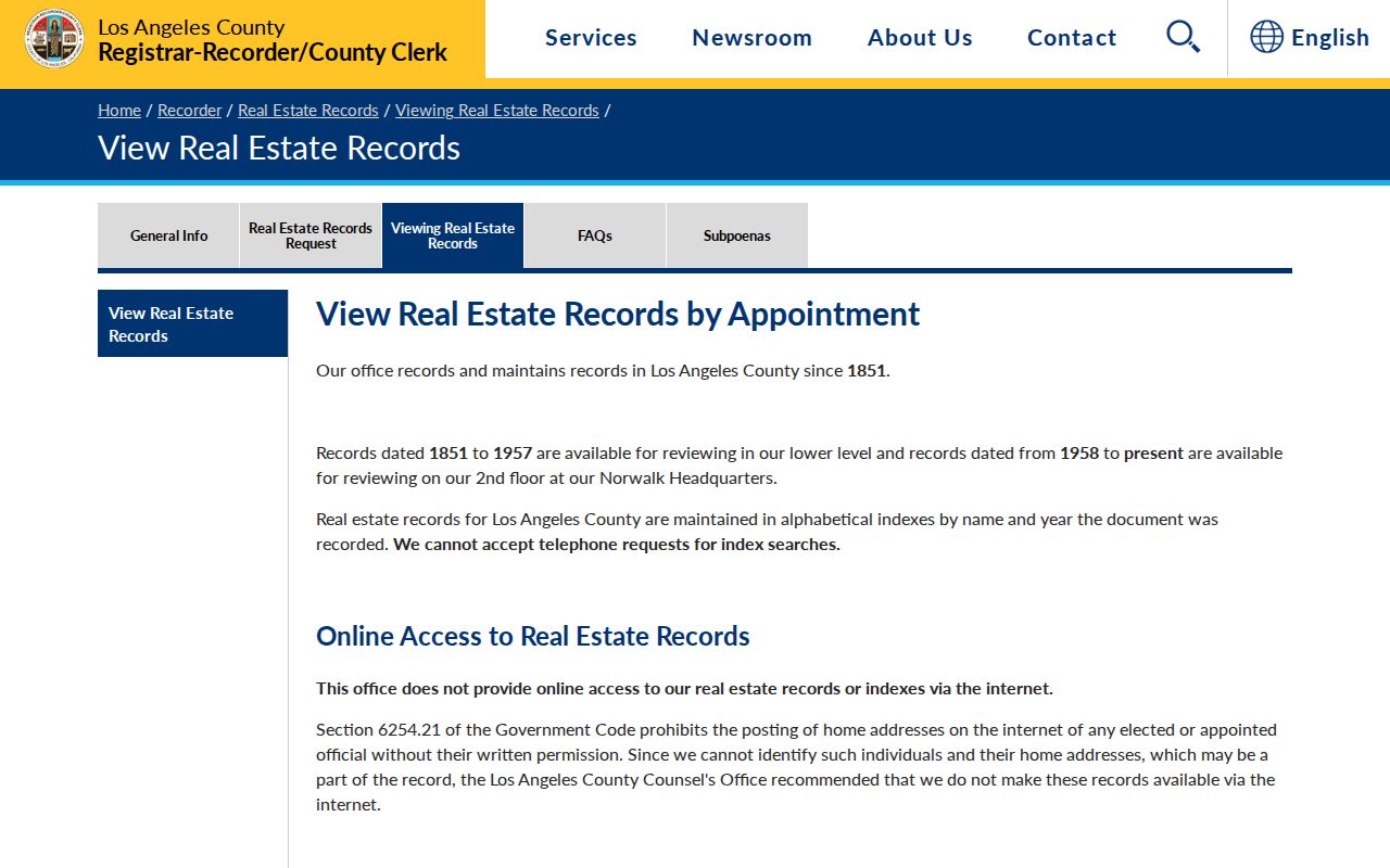 Burbank people search using Los Angeles County real estate record viewing