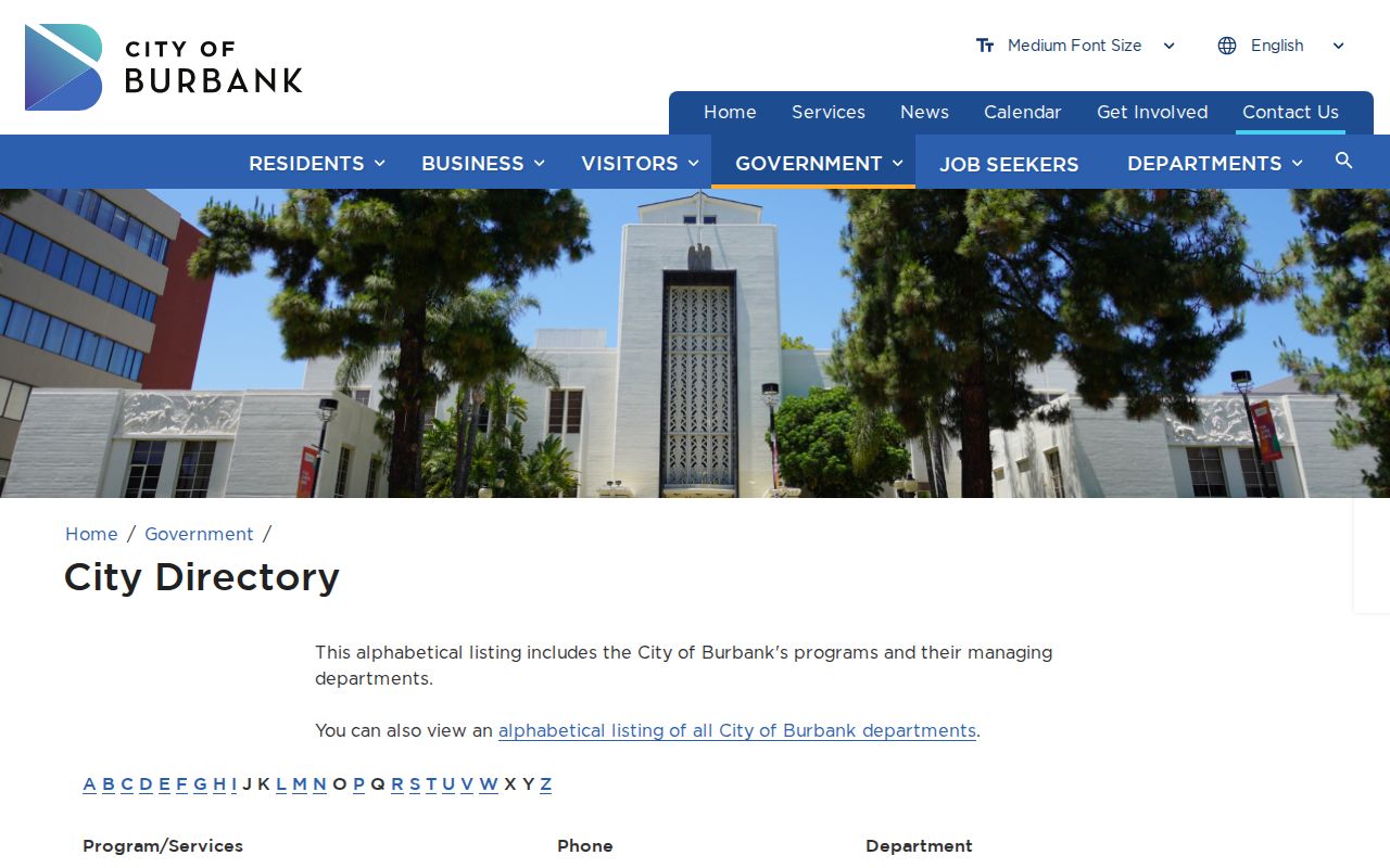 Burbank people directories city directory services phones and departments