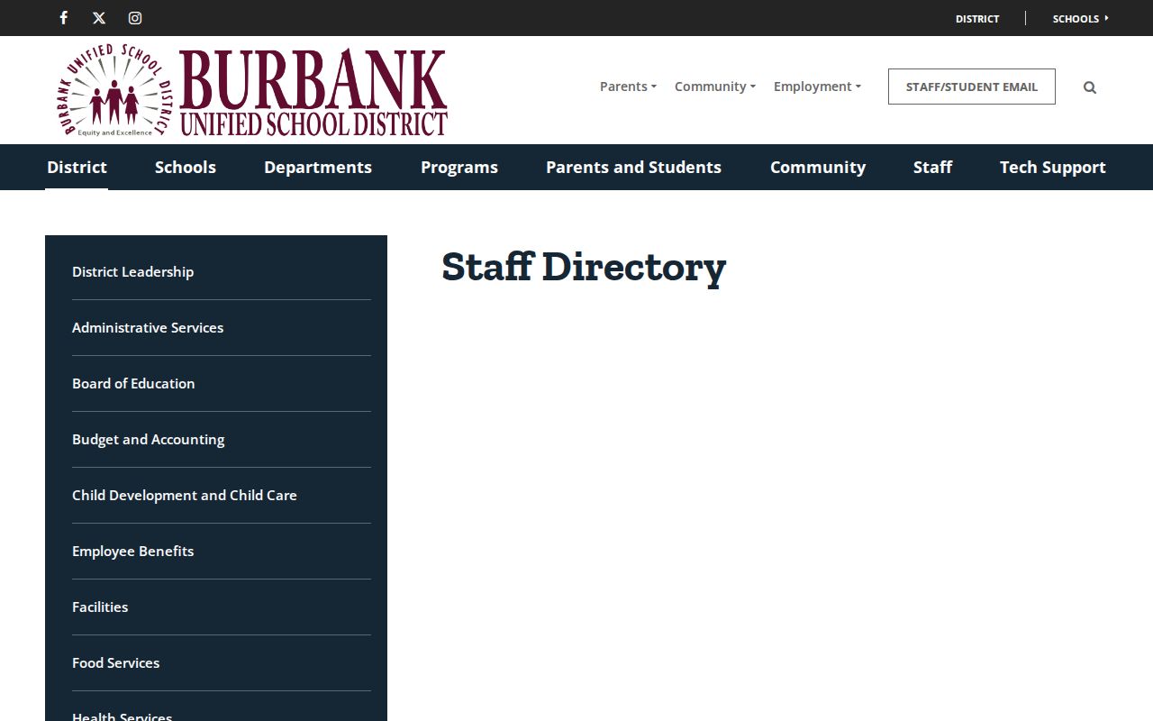 Burbank people directories Burbank Unified School District staff directory