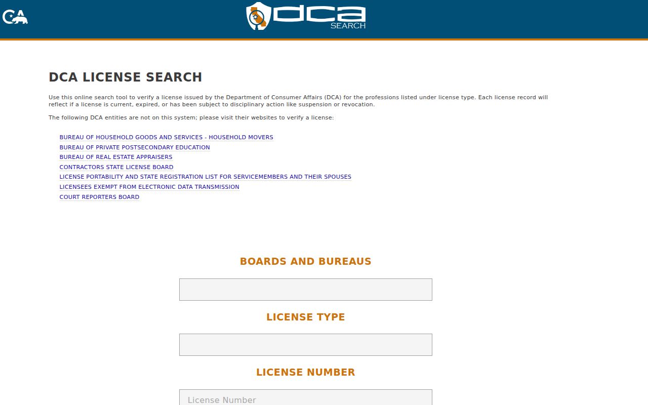 Burbank people directories California DCA professional license search