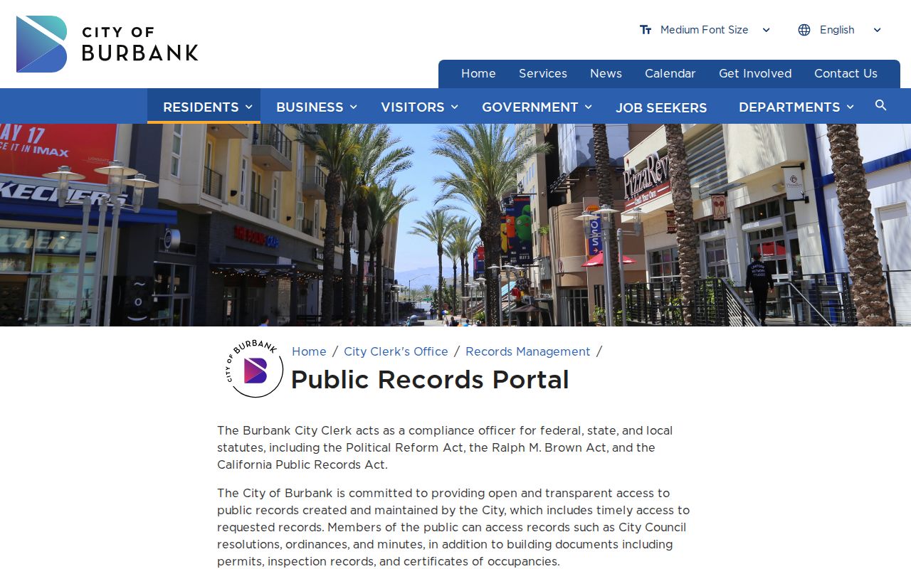 Burbank public records OnBase portal page