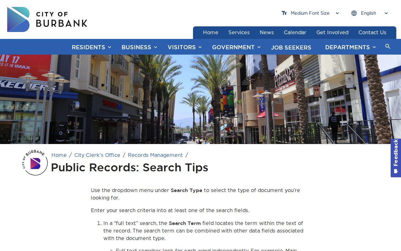 Burbank public records search tips for OnBase fields