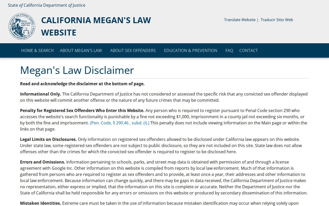 Burbank public records California Megan's Law registry search page